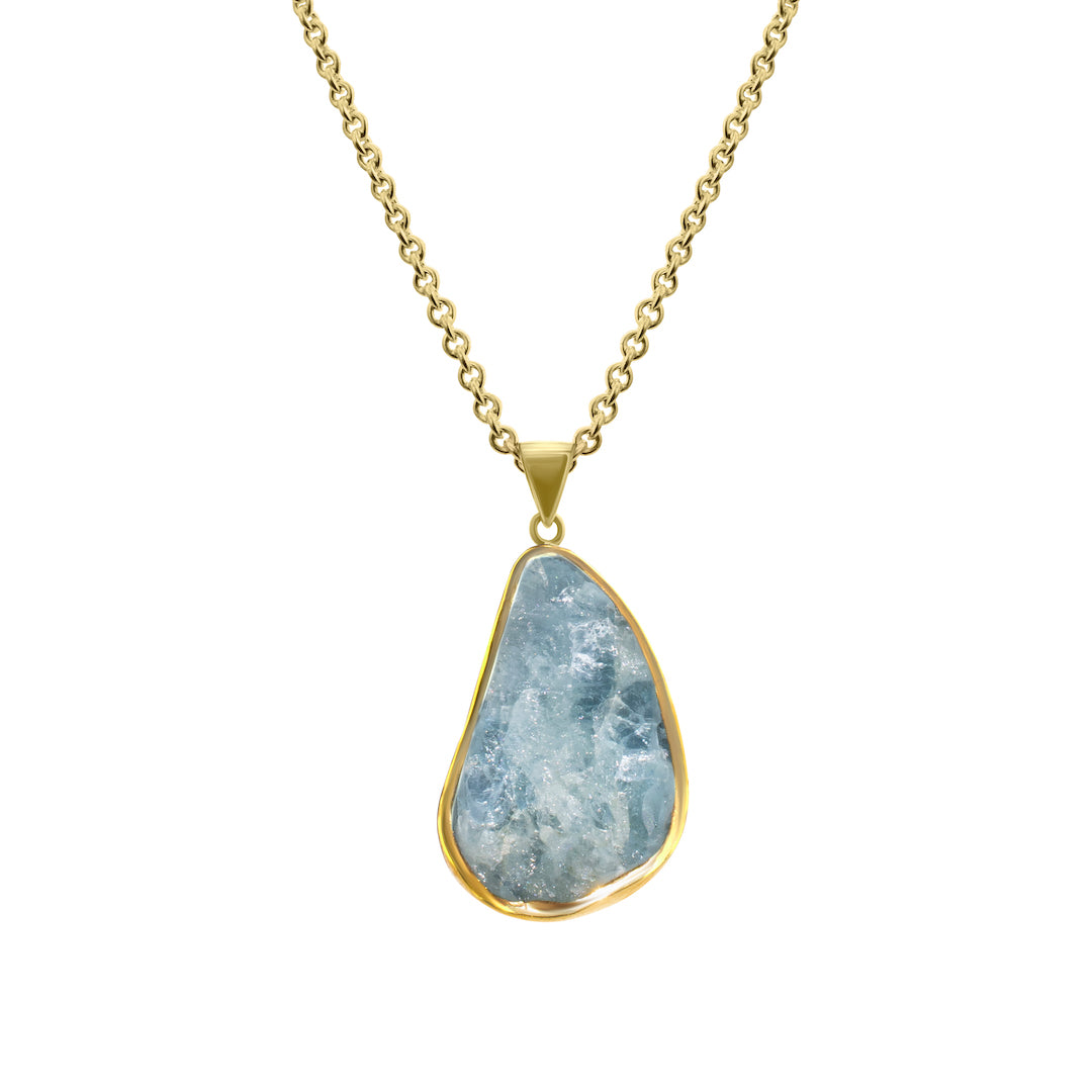 Natural Aquamarine 'Rock Pendant' Gemstone Necklace