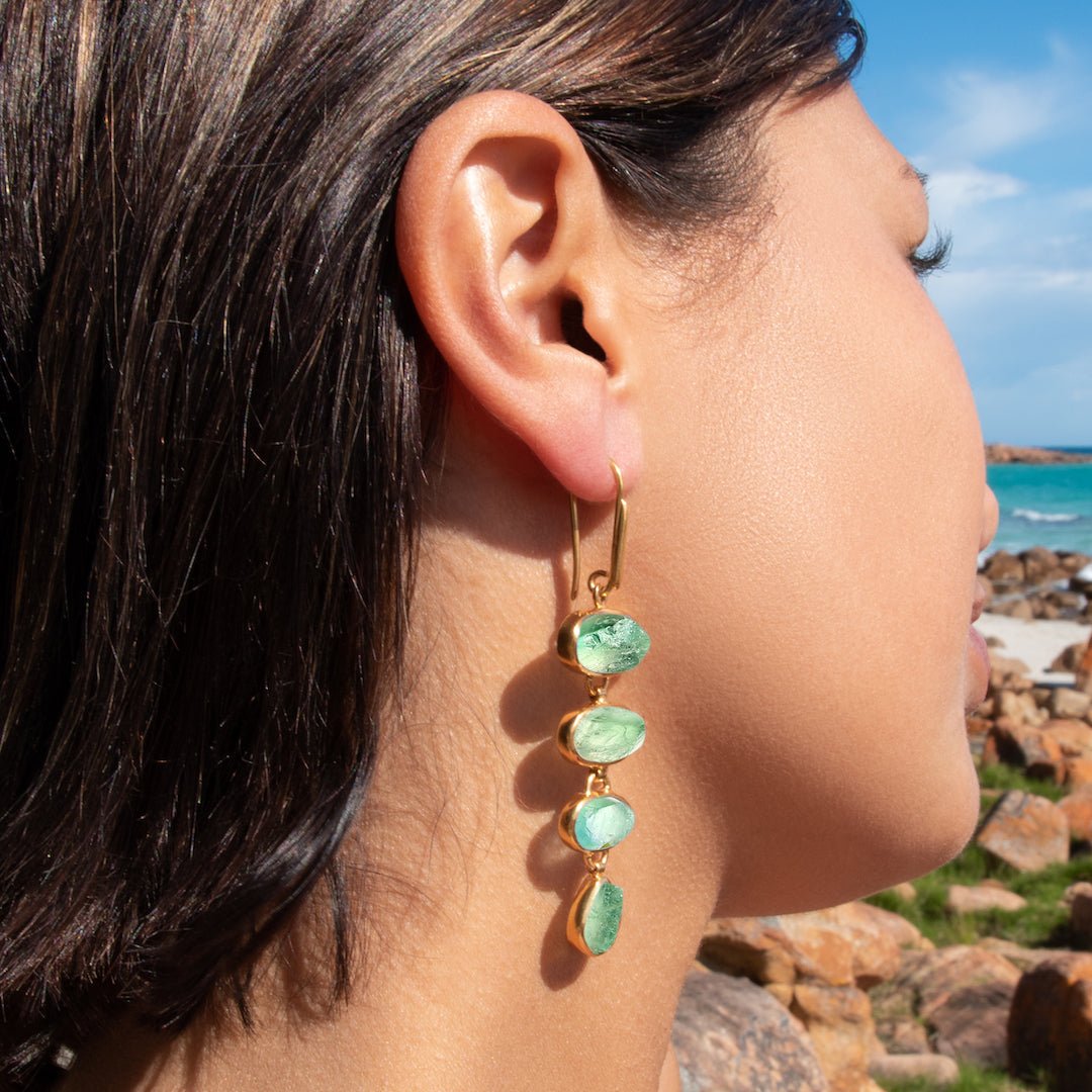 18K Yellow Gold Green Fluorite Playa Cascade Gemstone Earrings