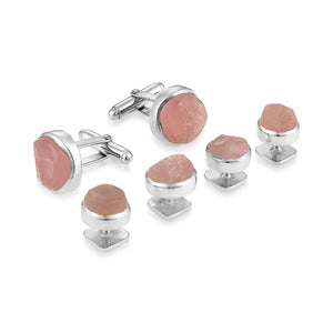 Rose Quartz Gemstone Cufflinks and Tuxedo Studs Set