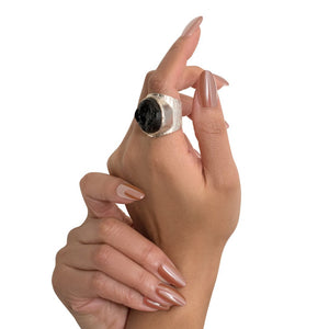 'Dark Horse' Raw Black Tourmaline Boss Ring