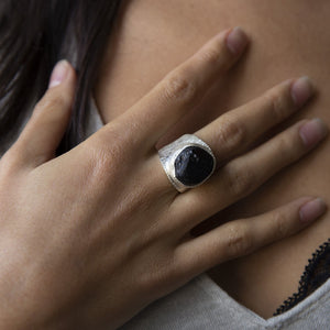 'Dark Horse' Raw Black Tourmaline Baby Boss Ring