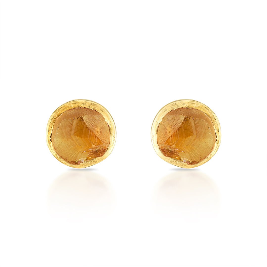 18K Yellow Gold & Natural Citrine Small Gemstone Stud Earrings