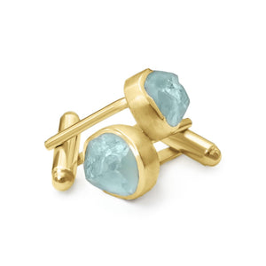 raw aquamarine cufflinks gold