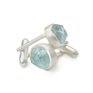 raw aquamarine gemstone cufflinks silver 