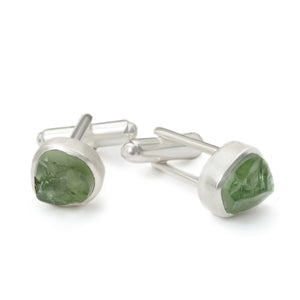 raw peridot gemstone cufflinks sterling silver