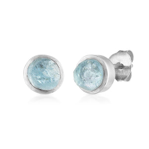 mini natural aquamarine stud earrings in sterling silver