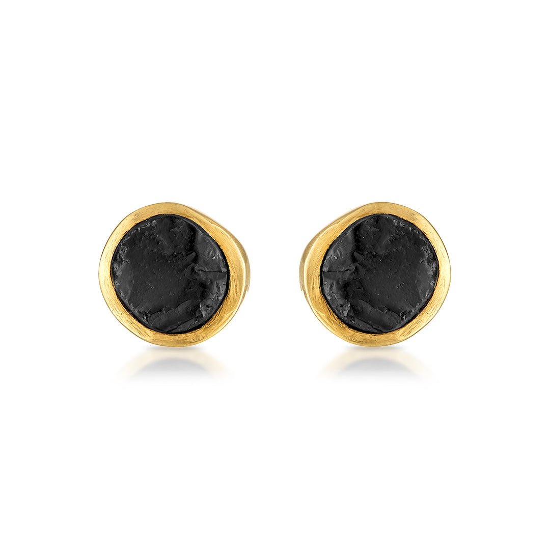 18K Yellow Gold & Natural Black Tourmaline Small Gemstone Stud Earrings