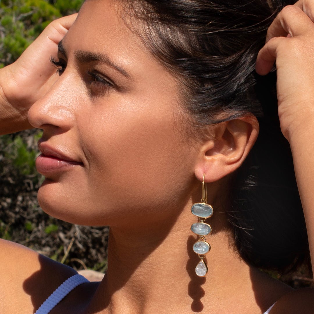 18K Yellow Gold 'Playa Cascade' Gemstone Earrings in Aquamarine