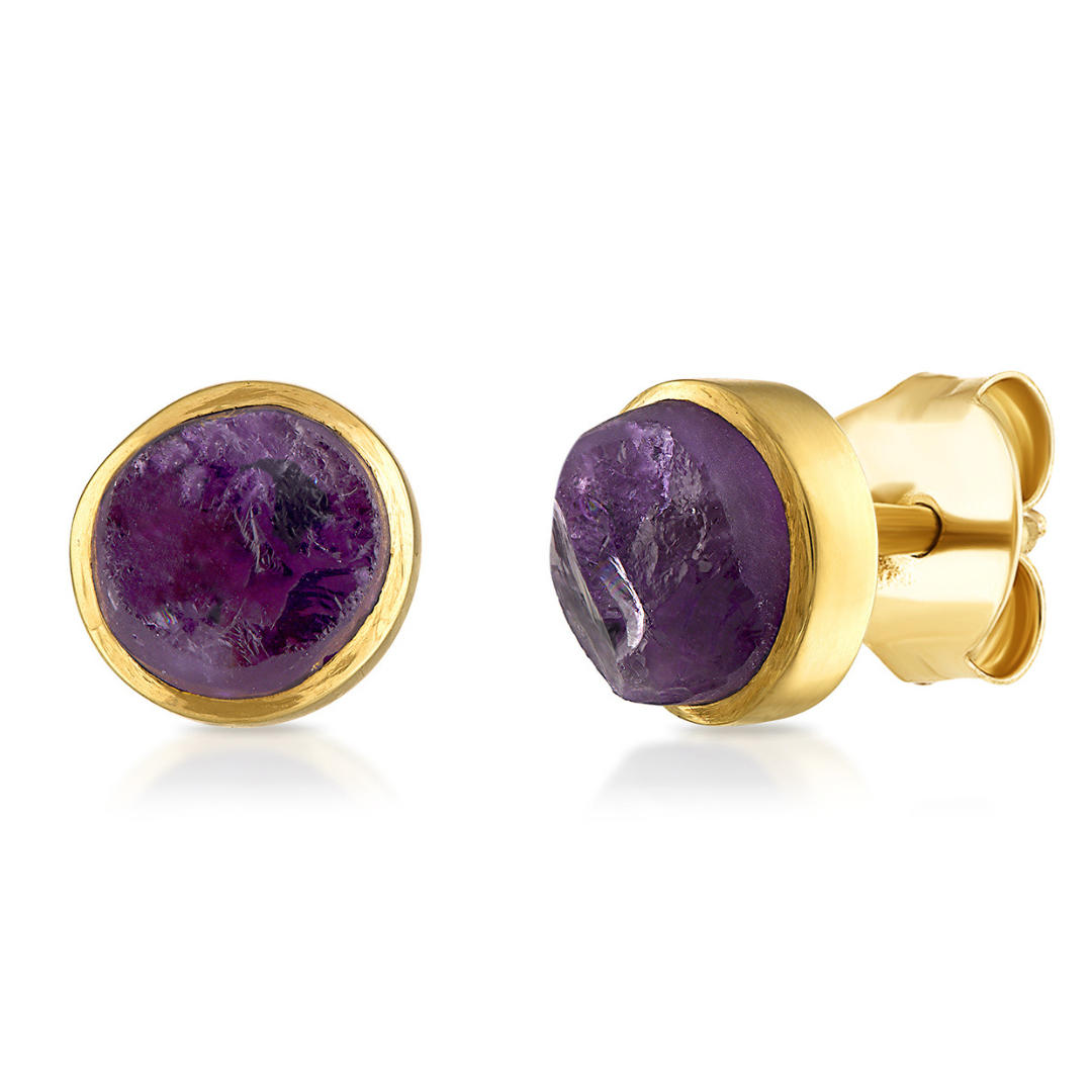 Raw Amethyst Stud Earrings