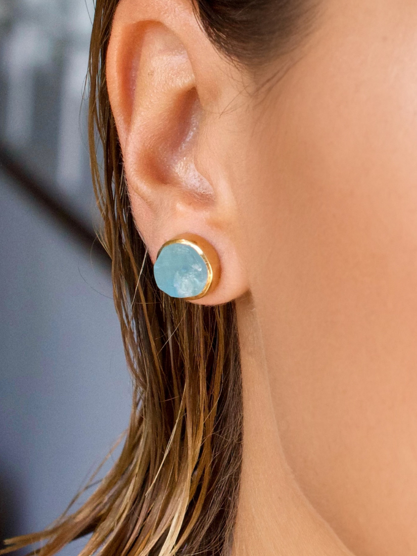 'Anchor' Raw Aquamarine Stud Earrings