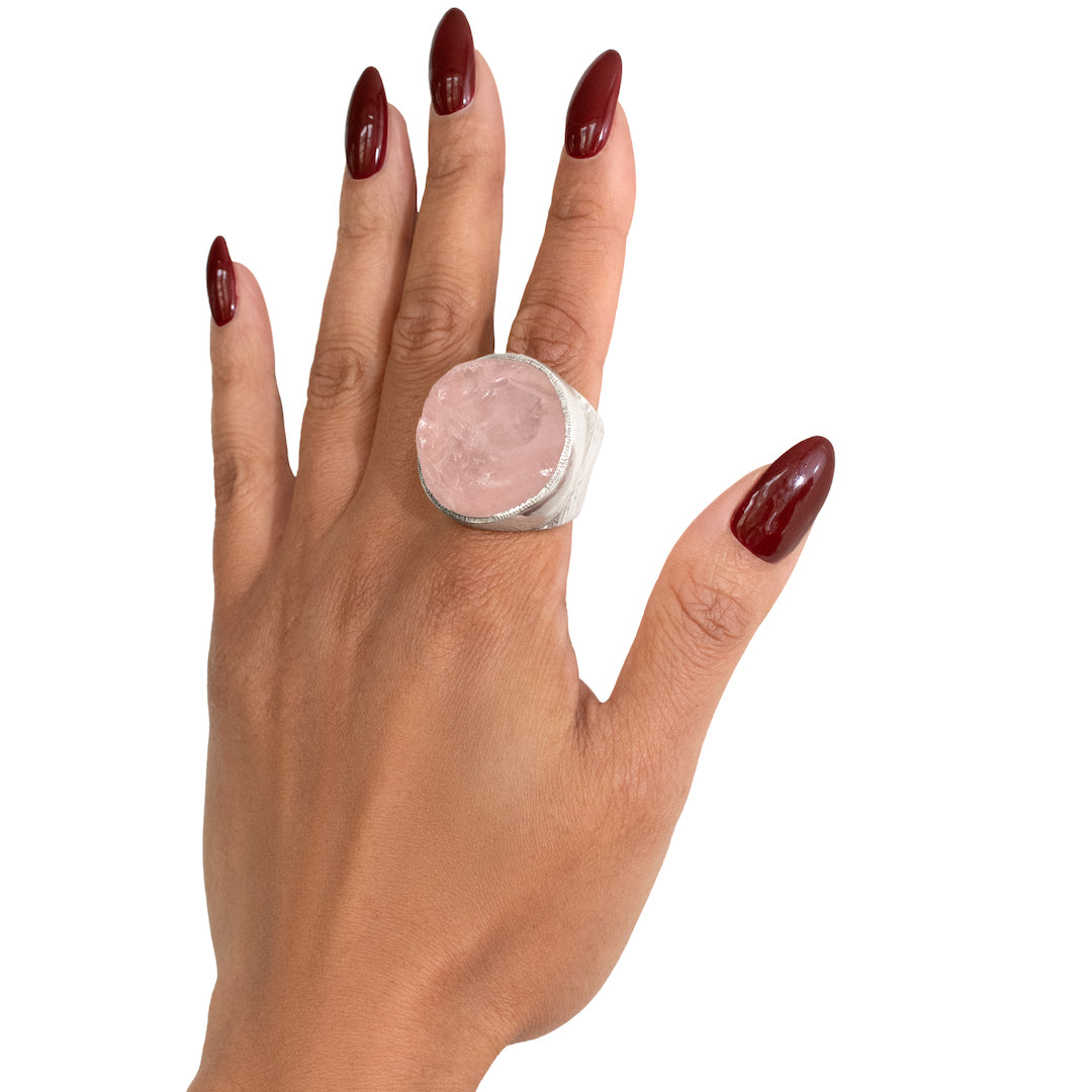 'Lover' Rose Quartz Big Boss Ring