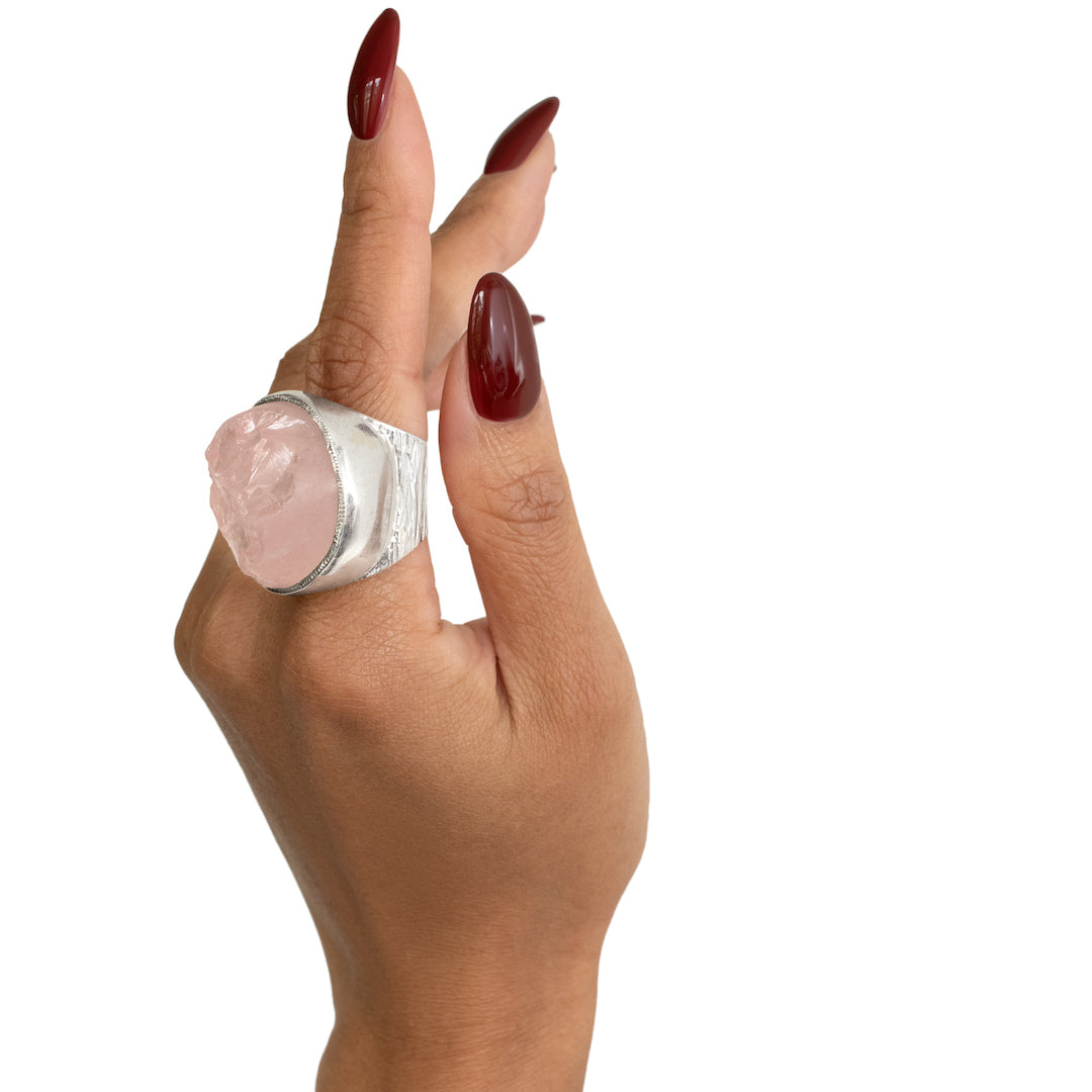 'Lover' Rose Quartz Big Boss Ring