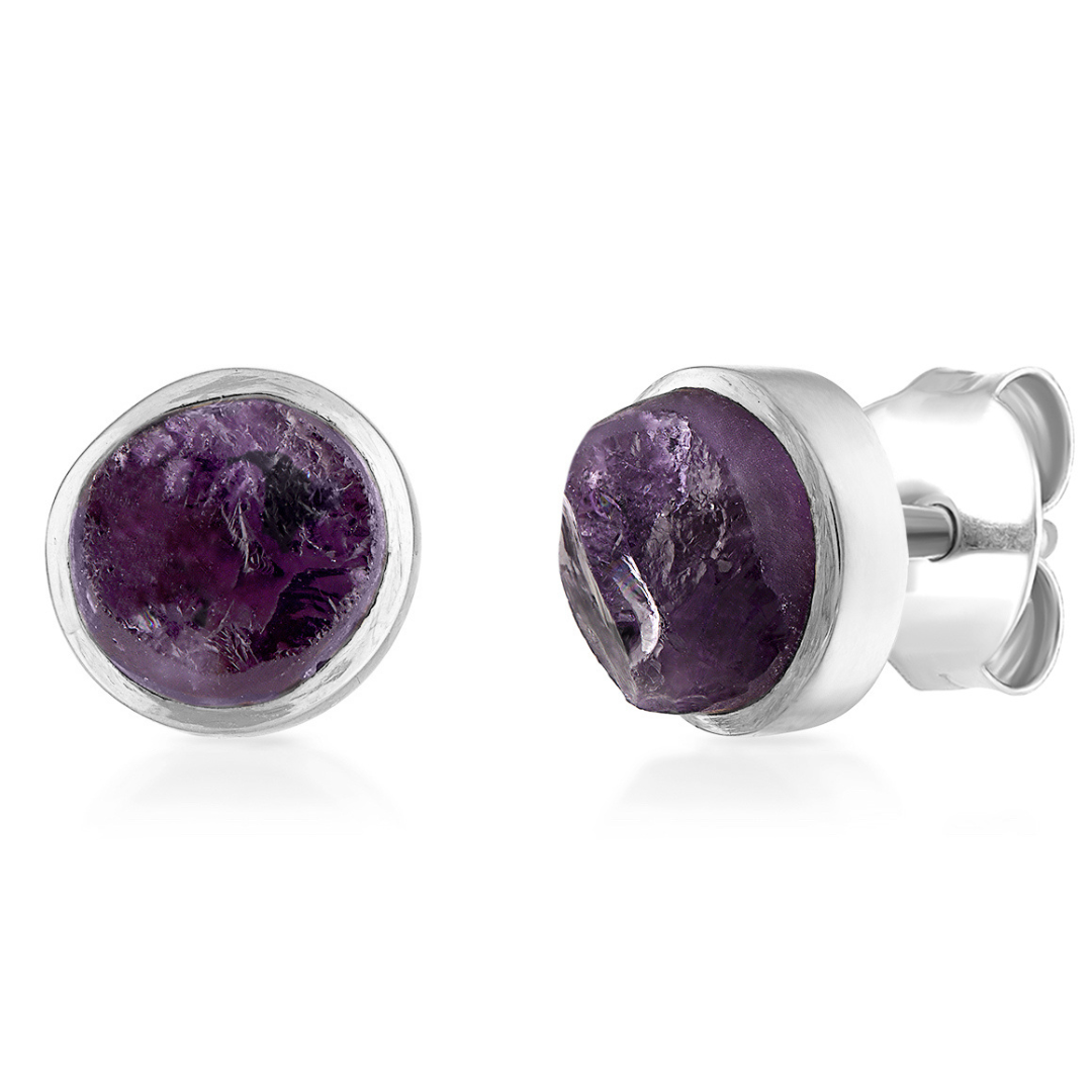 Raw Amethyst Stud Earrings
