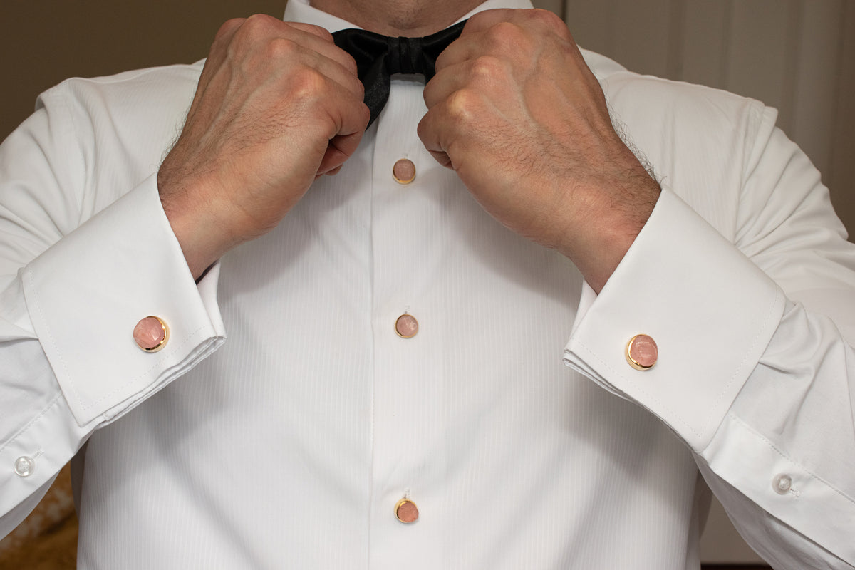 Rose Quartz Gemstone Cufflinks and Tuxedo Studs Set