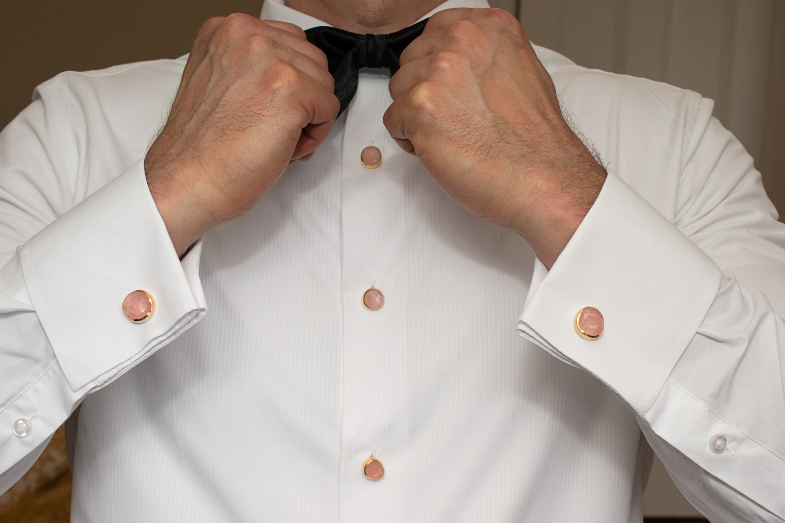 Rose Quartz Gemstone Cufflinks and Tuxedo Studs Set