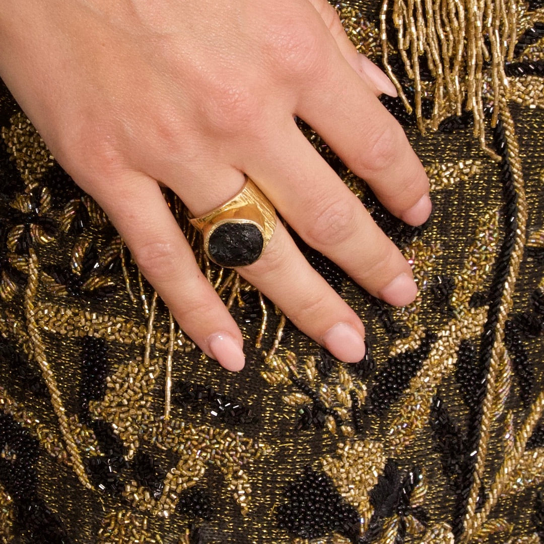 'Dark Horse' Raw Black Tourmaline Baby Boss Ring