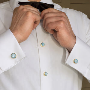 Aquamarine Gemstone Cufflinks and Tuxedo Studs Set