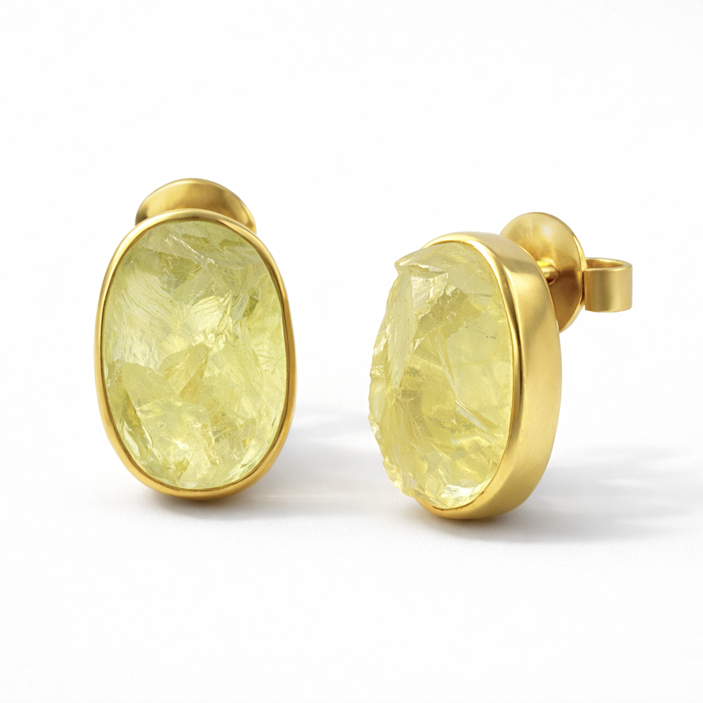 Lemon Quartz Oval Stud Earrings