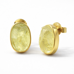 Lemon Quartz Oval Stud Earrings