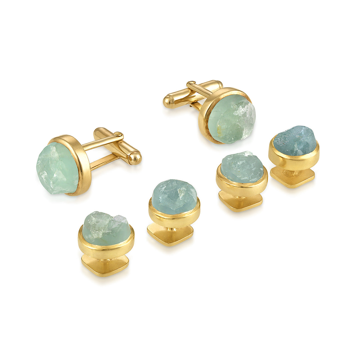 Aquamarine Gemstone Cufflinks and Tuxedo Studs Set