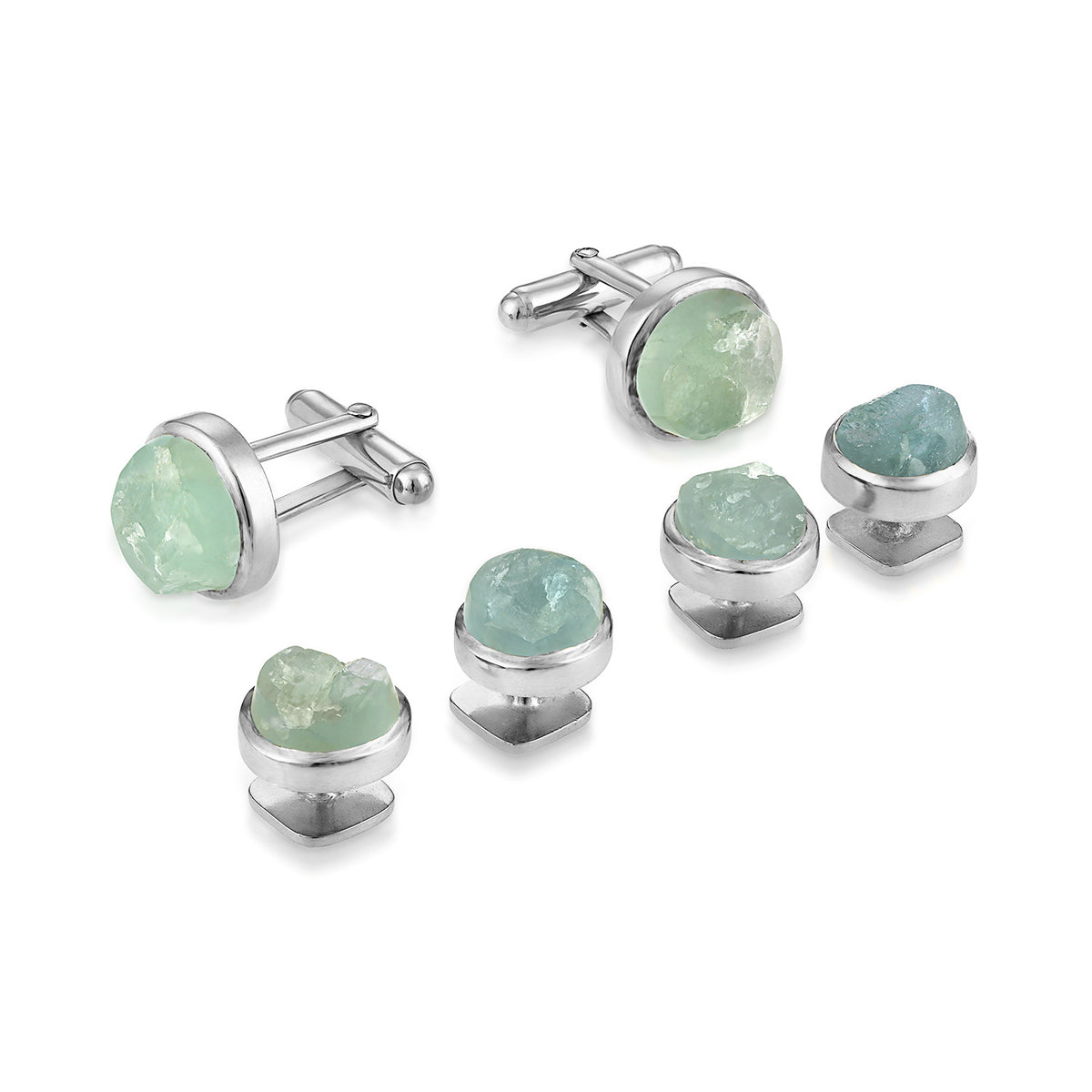 Aquamarine Gemstone Cufflinks and Tuxedo Studs Set