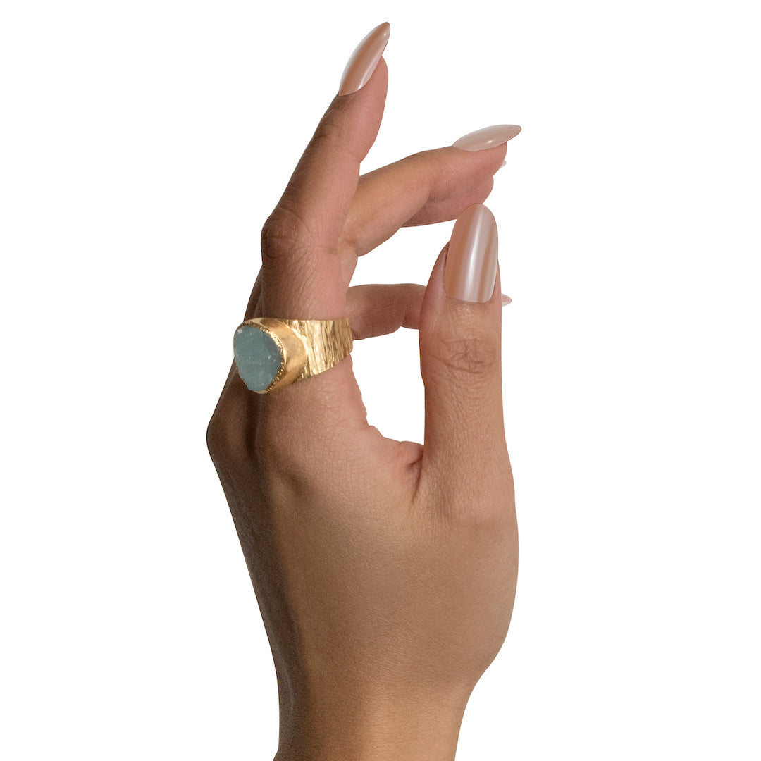'Anchor' Raw Aquamarine Baby Boss Ring