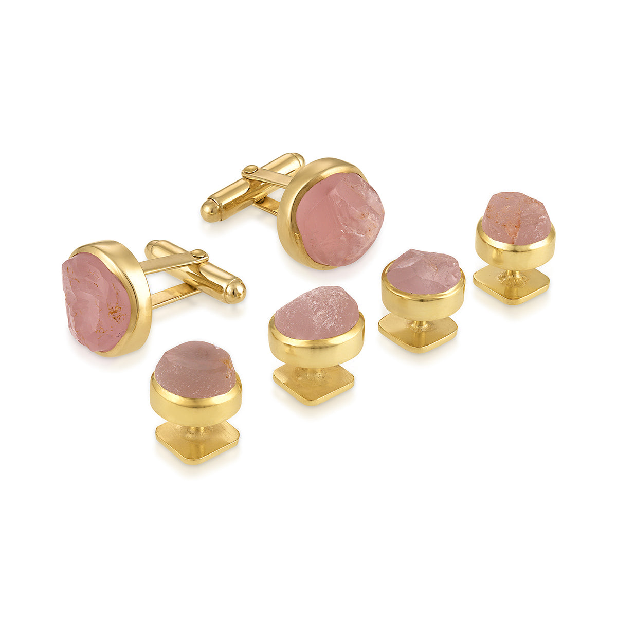 Rose Quartz Gemstone Cufflinks and Tuxedo Studs Set