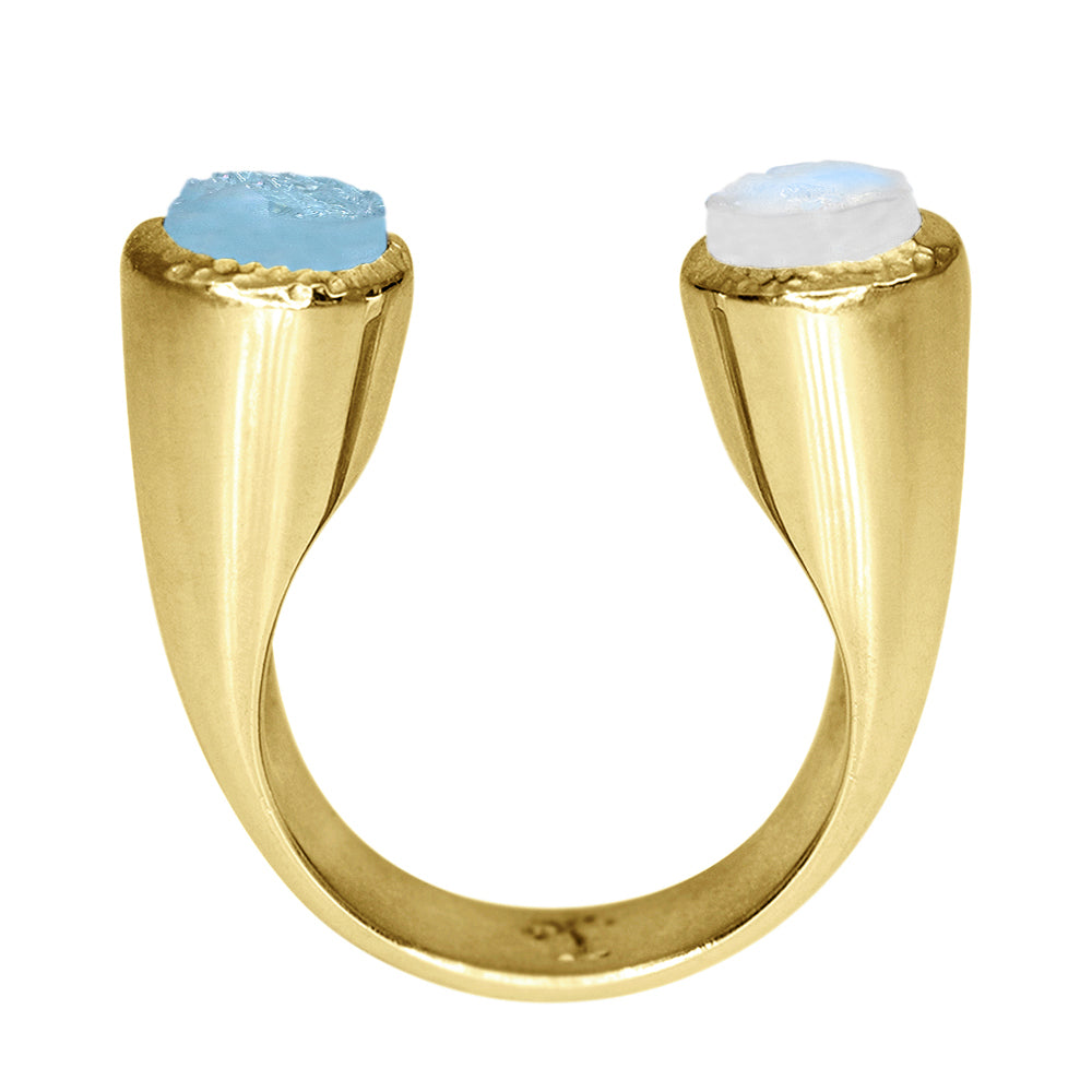 'Stargazer' Two-Stone Ring with Aquamarine & Moonstone