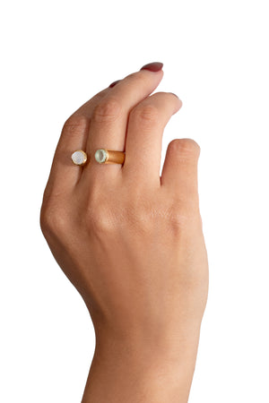 18K Yellow Gold Women's 'Stargazer' Ring with Aquamarine & Moonstone
