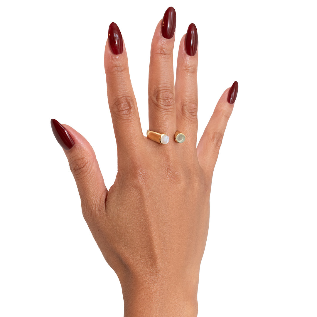 'Stargazer' Two-Stone Ring with Aquamarine & Moonstone