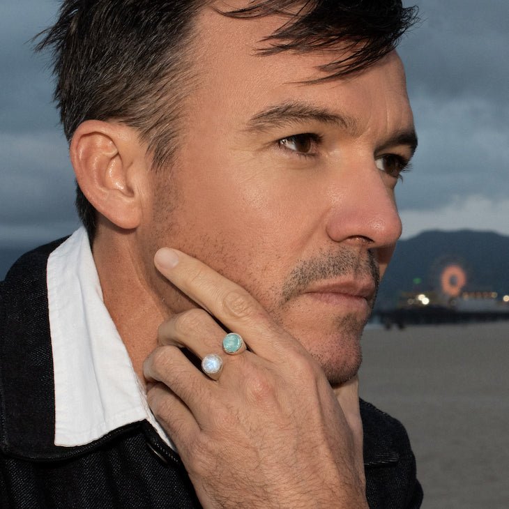 Men's 'Stargazer' Gemstone Ring with Aquamarine & Moonstone