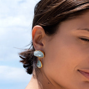 18K Yellow Gold Aquamarine Goddess Gemstone Earrings