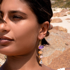 18K Yellow Gold 'Playa Cascade' Gemstone Earrings in Multi-Gemstone