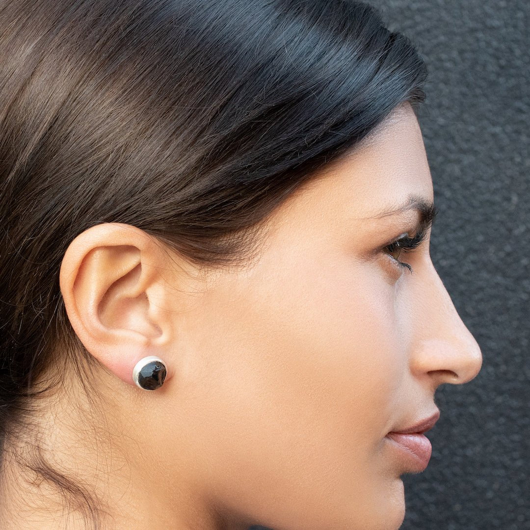 'Dark Horse' Raw Black Tourmaline Stud Earrings