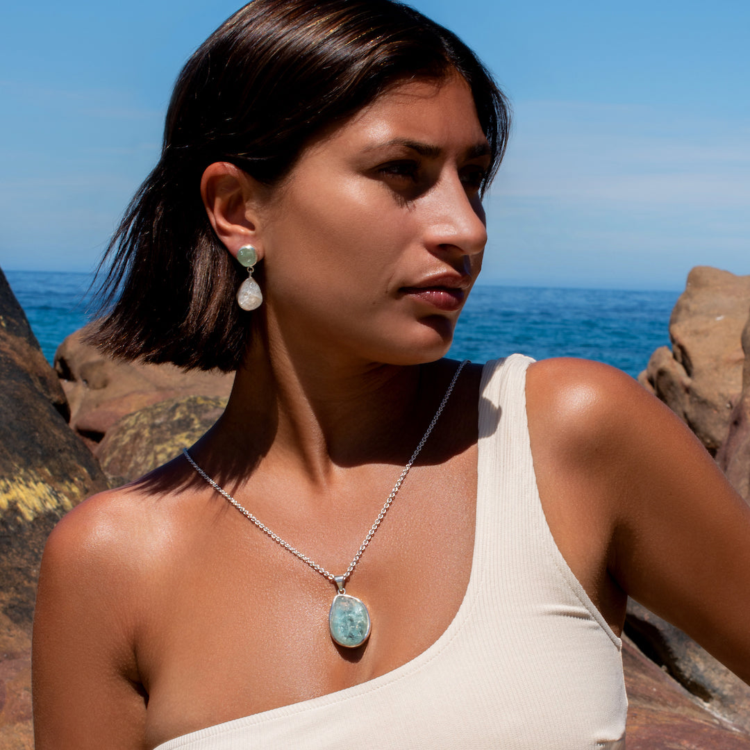 Natural Aquamarine 'Rock Pendant' Gemstone Necklace