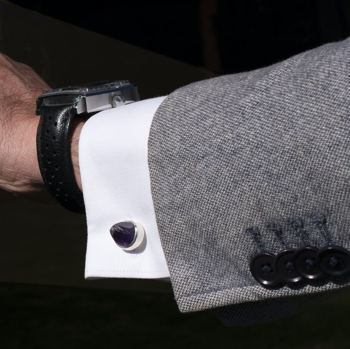 raw amethyst gemstone cufflinks silver