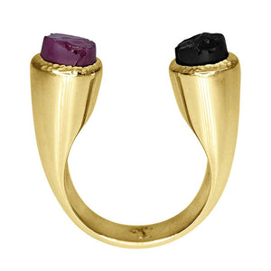 18K Yellow Gold 'NightRyder' Gemstone Ring with Garnet & Black Tourmaline