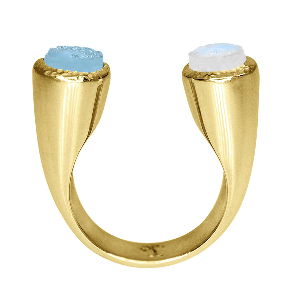 18K Yellow Gold Women's 'Stargazer' Ring with Aquamarine & Moonstone