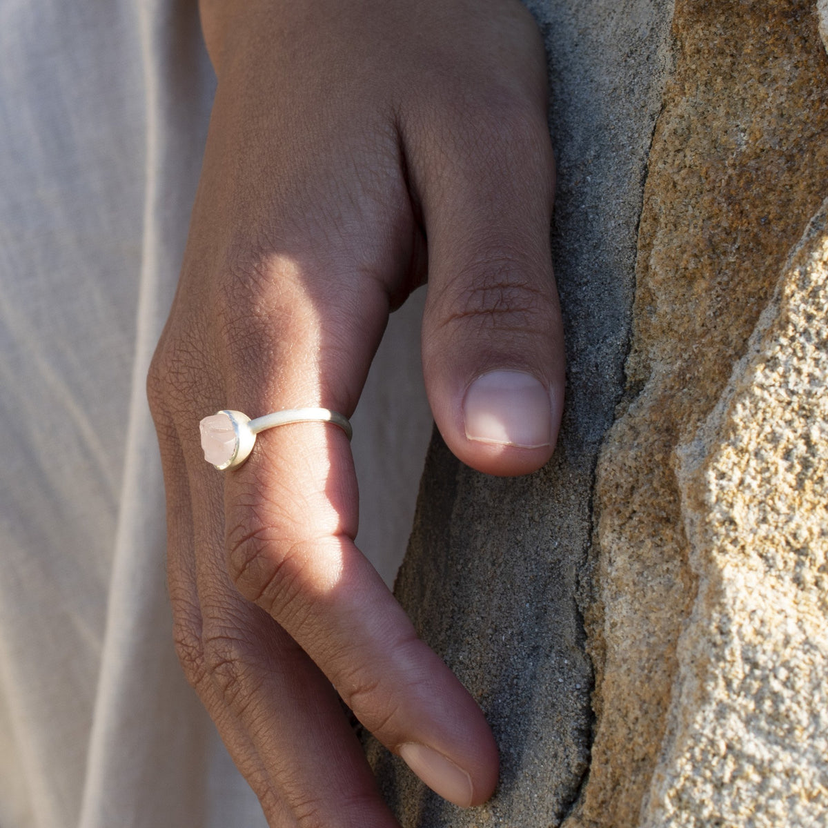 Raw Rose Quartz Stackable Ring