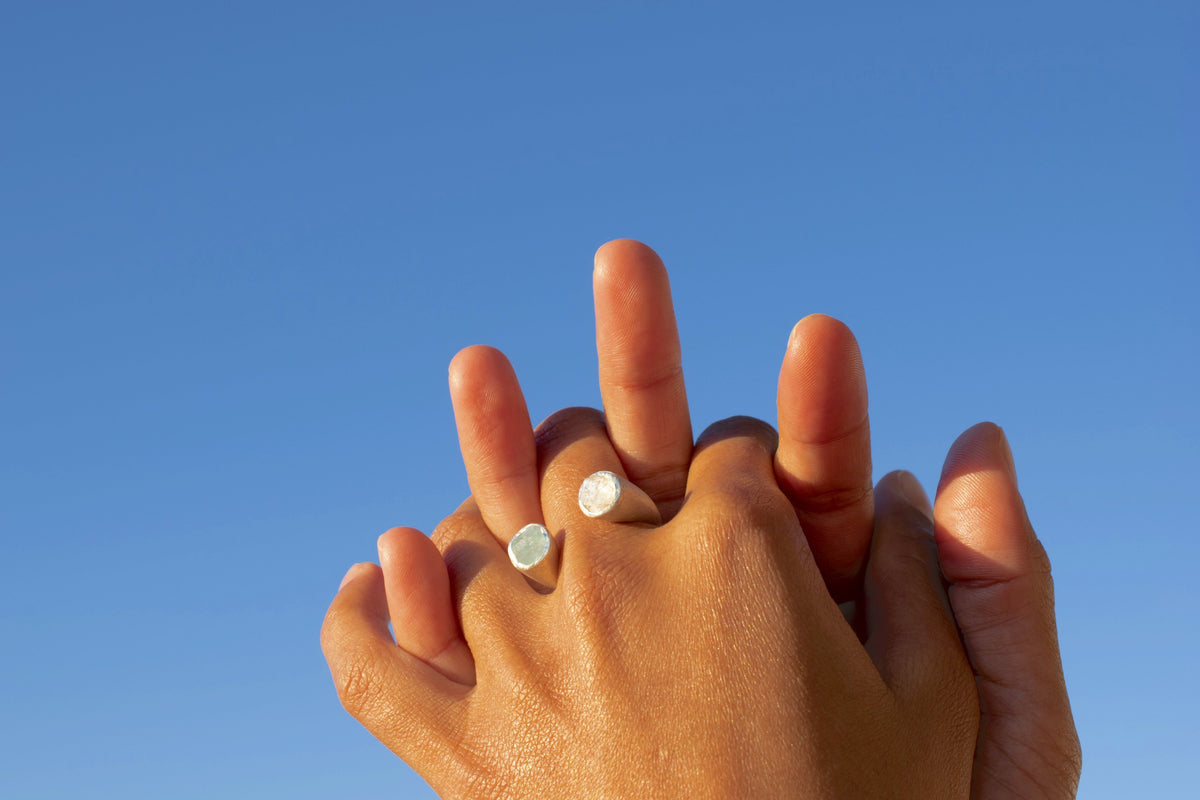 'Stargazer' Two-Stone Ring with Aquamarine & Moonstone