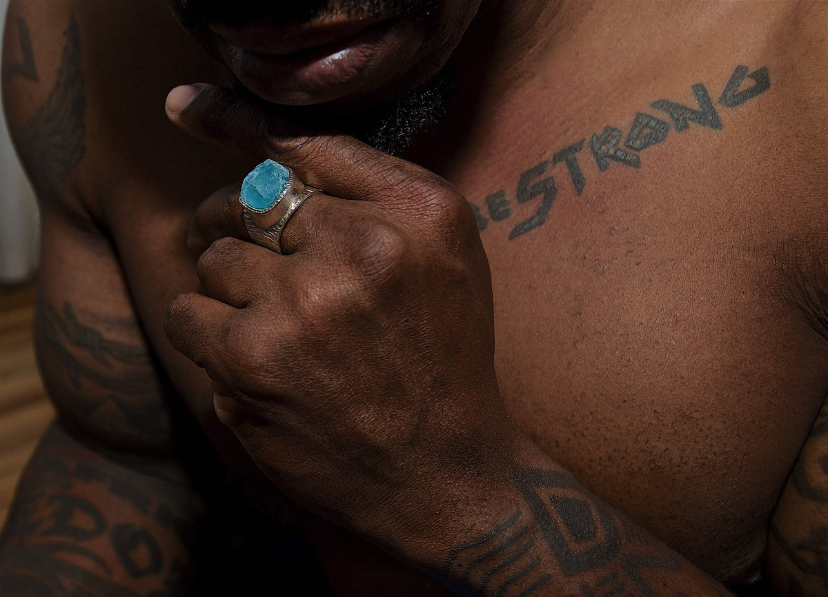 Men's Raw Aquamarine Boss Ring