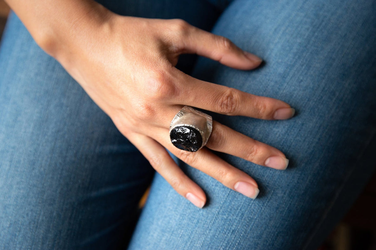 'Dark Horse' Raw Black Tourmaline Boss Ring