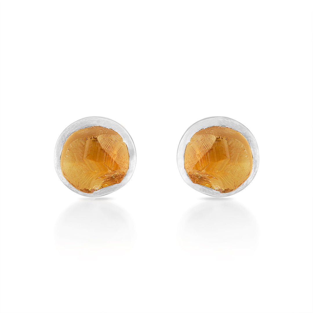 18K White Gold & Natural Citrine Small Gemstone Stud Earrings