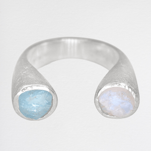 Sterling Silver 'Stargazer' Gemstone Ring with Aquamarine & Moonstone