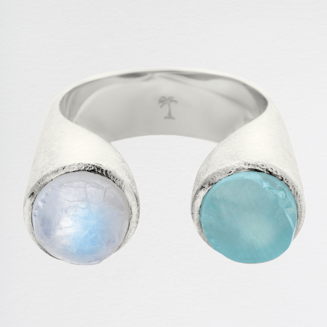 Men's 'Stargazer' Gemstone Ring with Aquamarine & Moonstone
