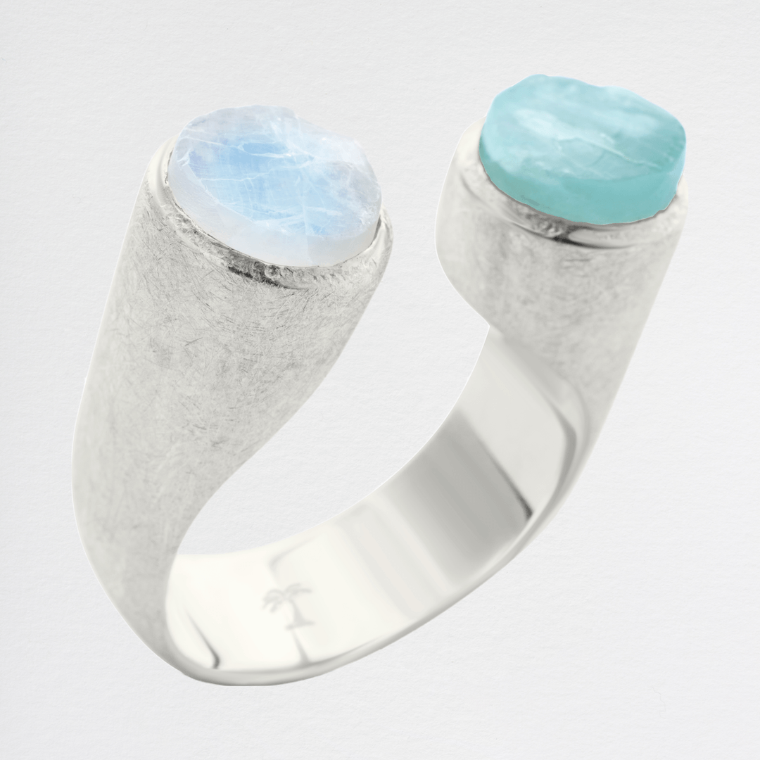 Men's 'Stargazer' Gemstone Ring with Aquamarine & Moonstone
