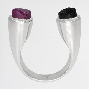 'NightRyder' Gemstone Ring with Garnet & Black Tourmaline