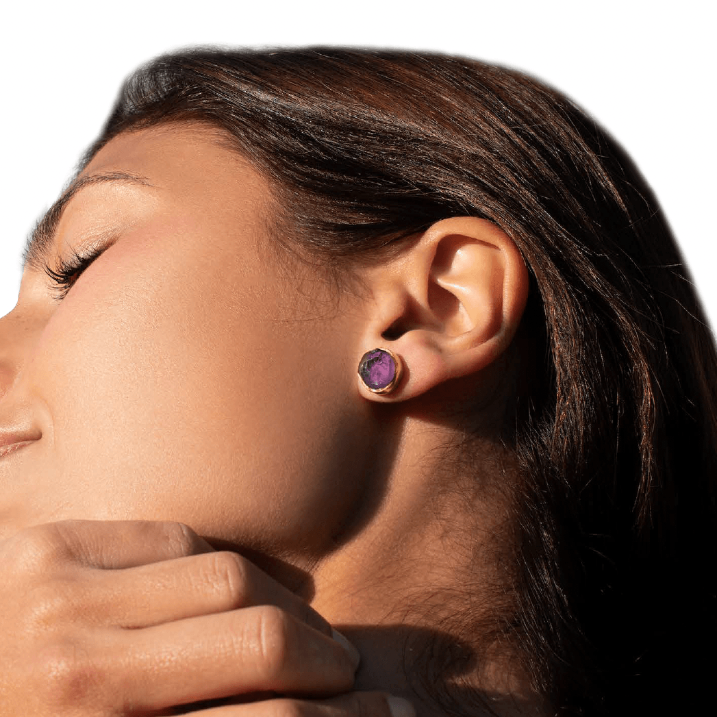 Raw Amethyst Stud Earrings
