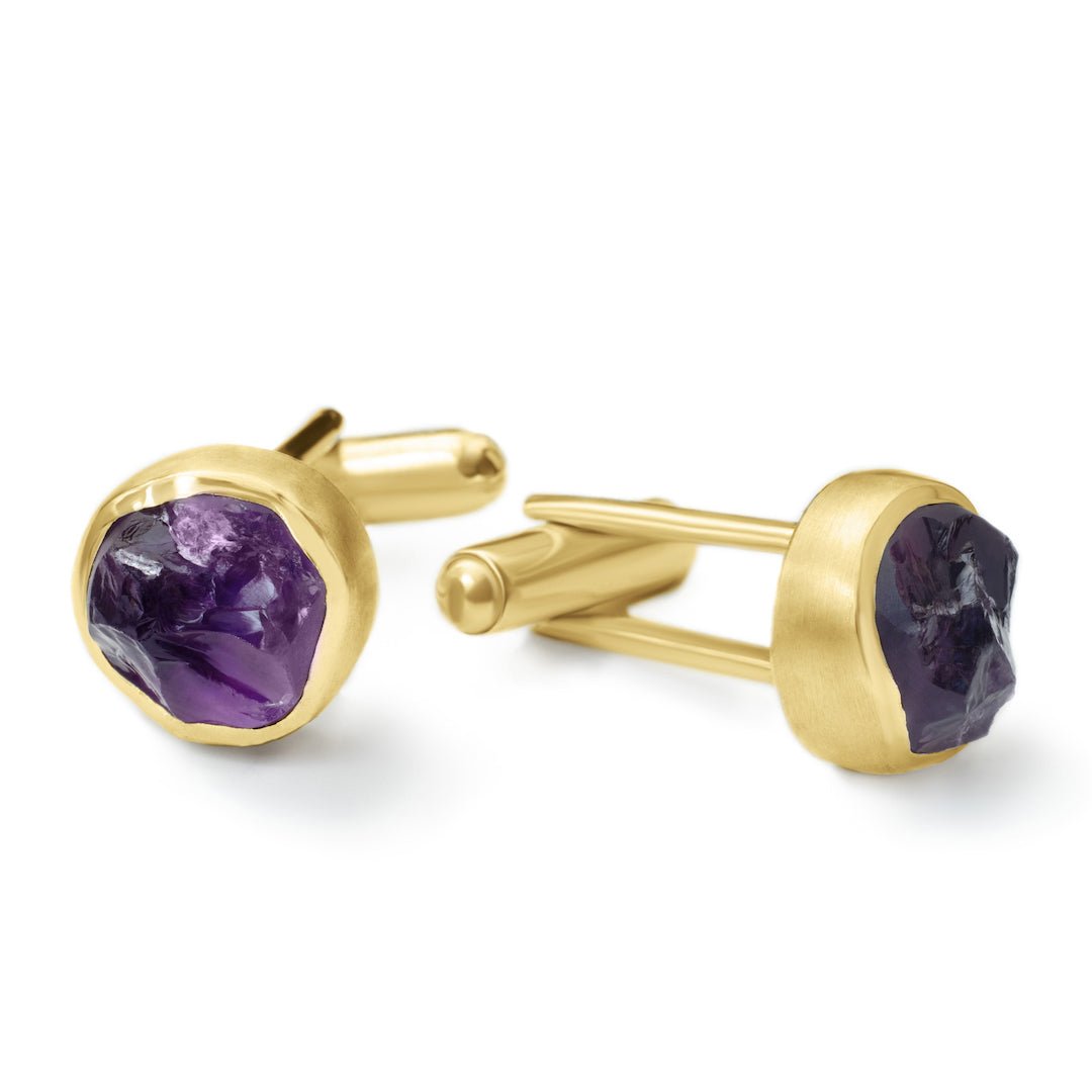 raw amethyst gemstone cufflinks gold