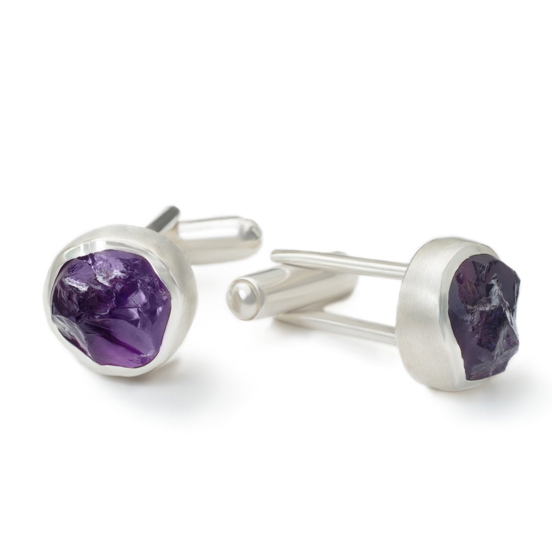 raw amethyst gemstone cufflinks sterling silver